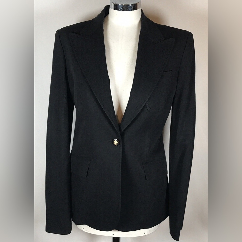 Vintage VersacePeak Collar Black Medusa Button Tailored Blazer